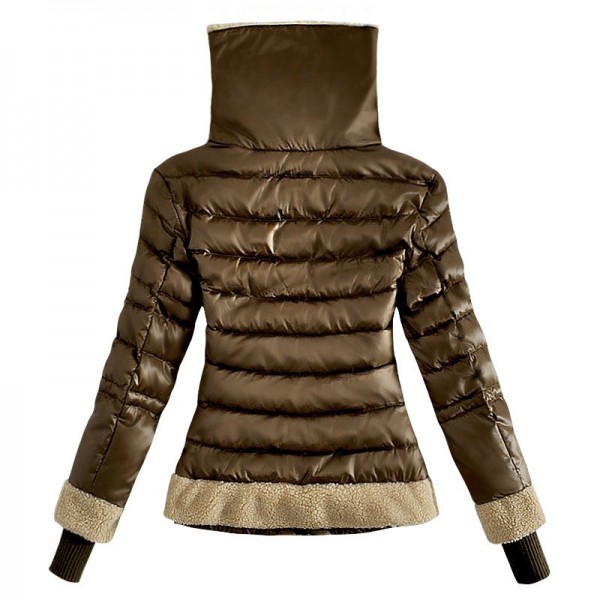 Moncler Donna Giù cappotto di lana del collare scuro Khaki Presa M1028
